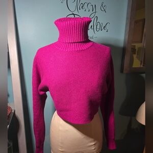 Beautiful House of Harlow Fuchsia Cropped Turtleneck Sweater